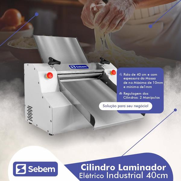 Imagem de Laminador Industrial Elétrico de Massa de Pão, Pastel, Pizza Profissional 40cm Sebem