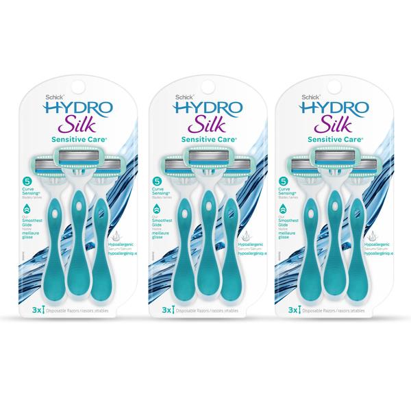 Imagem de Lâminas de barbear descartáveis Schick Hydro Silk Sensitive para mulheres 9 quilates