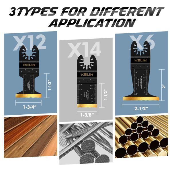 Imagem de Lâminas de ferramentas oscilantes KELIN Titanium 32 unidades para metal e madeira