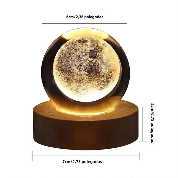 Imagem de Lâmpada 3D de Cristal com Galáxia Planetária - Luz Noturna USB com Atmosfera Aconchegante