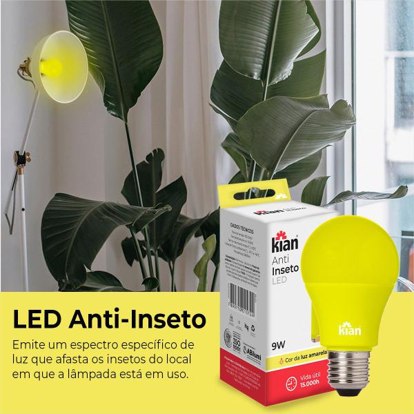 Imagem de Lâmpada 9w Ant Inseto Led Economica 90% Kian Amarela Kit 10