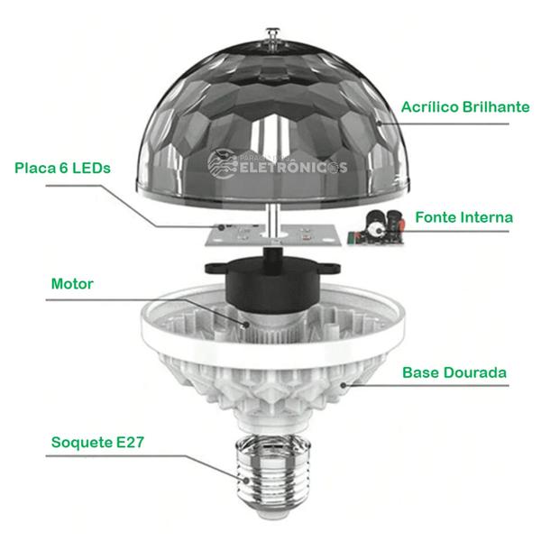 Imagem de Lâmpada Bola Maluca Laser Luzes Giratória RGB Bivolt Decorativa  Casa,Quarto Festa Evento LEY2150