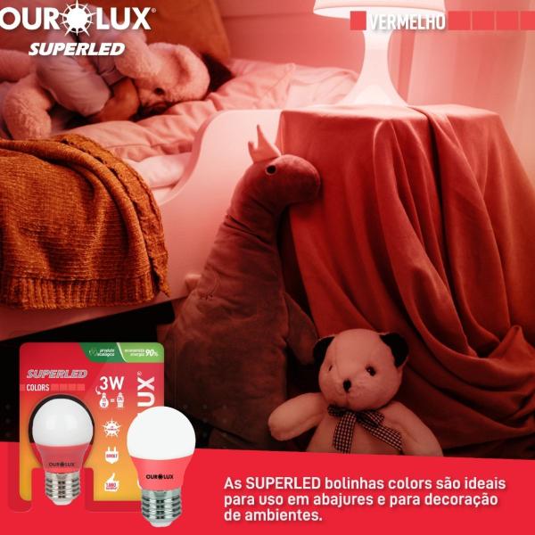 Imagem de Lâmpada Bolinha 3w Vermelho Led Colors Econômica -Ourolux