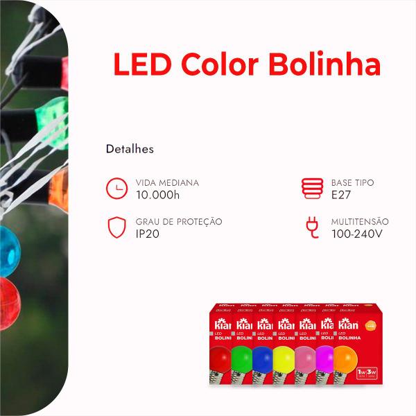 Imagem de Lampada Bolinha Led 1w Color Biv Iluminação Evento Kit 10