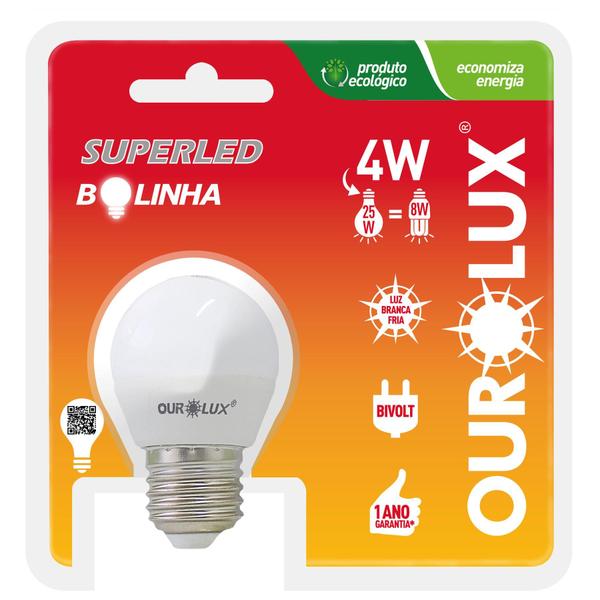 Imagem de Lâmpada Bolinha LED 3W 4W Bivolt Ourolux Branco Quente