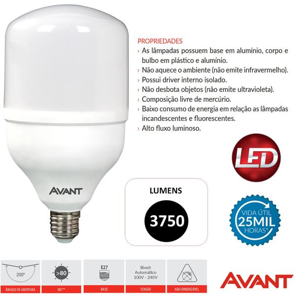 Lampada Bulbo 50w Branco Quente 3000k Amarela Alta Potencia - Avant Imagem de Lampada Bulbo 50w Branco Quente 3000k Amarela Alta Potencia