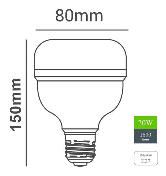 Imagem de Lâmpada Bulbo Led Sorvete Alta Potência 20w E27 Branco Frio