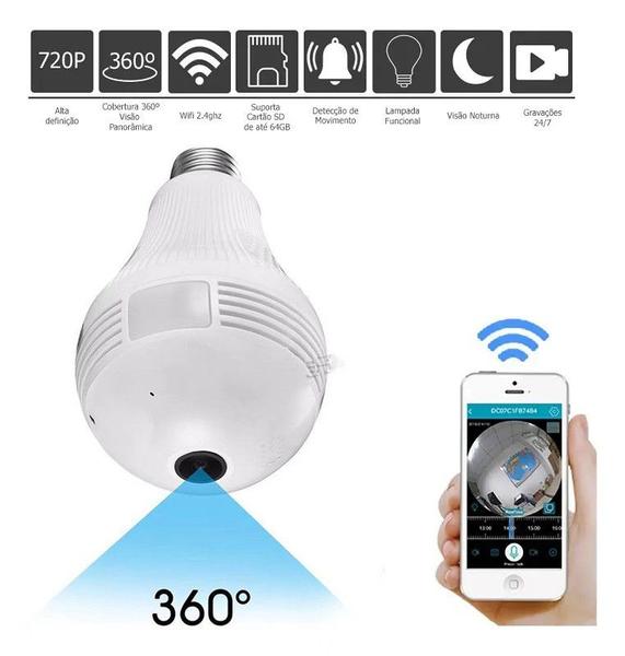 Imagem de Lampada Camera Espiã Ip Led Wifi Hd Panorâmica 360º