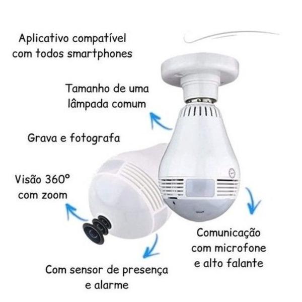 Imagem de Lampada Câmera Espia Ip Wifi 360 Microfone Led Hd Panoramica