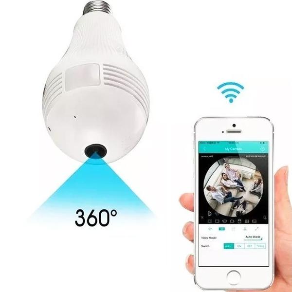 Imagem de Lampada Câmera Espiã Segurança V380 Wifi Panorâmica com microfone