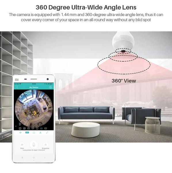 Imagem de Lâmpada Câmera Led Wifi Ip Hd Panorâmica 360º Espiã C