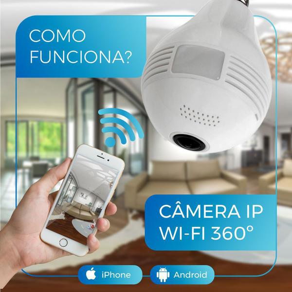 Imagem de Lâmpada Câmera Led Wifi Ip Hd Panorâmica 360º Espião Celular