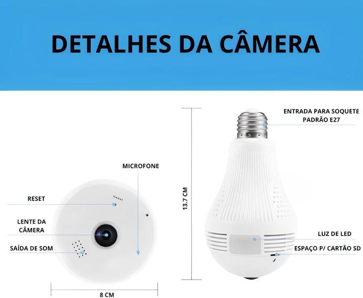 Imagem de Lâmpada Câmera Wifi IP 360 - Microfone Integrado para Monitoramento em Cor Branco