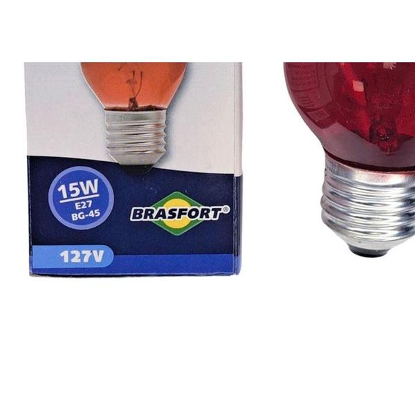 Lampada Colorida Brasfort 15Wx127V. Vermelha . / Kit C/ 25 Peças Imagem de Lampada Colorida Brasfort 15Wx127V. Vermelha . / Kit C/ 25 Peças