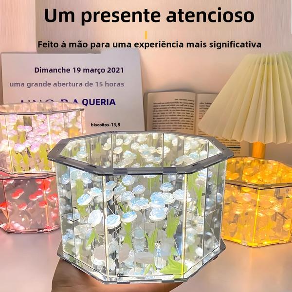 Imagem de Lâmpada De Cubo De Espelho De Tulipa DIY 3D Nightlight LED Artesanal Presente De Aniversário