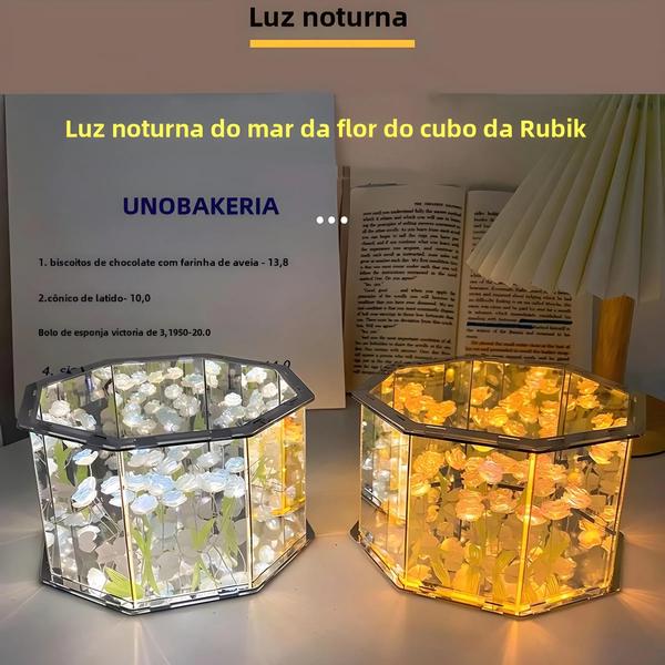 Imagem de Lâmpada De Cubo De Espelho De Tulipa DIY 3D Nightlight LED Artesanal Presente De Aniversário