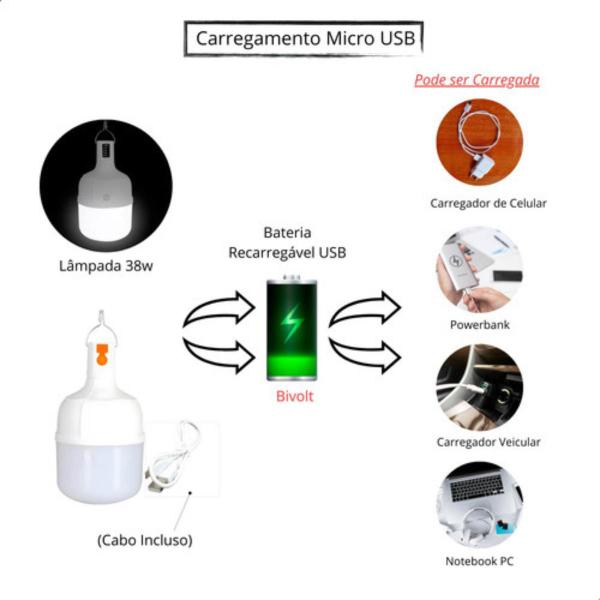 Imagem de Lâmpada de Emergência Led 38W Com Bateria  Recarregável Potente Bivolt