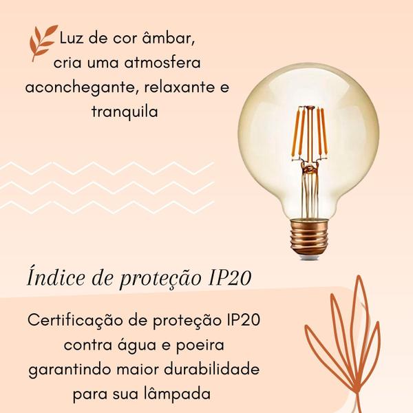 Imagem de Lâmpada de Filamento Led Vintage E27 4w G95 Durável e Econômica Gasta Pouco Para Criar Um Lugar Relaxante