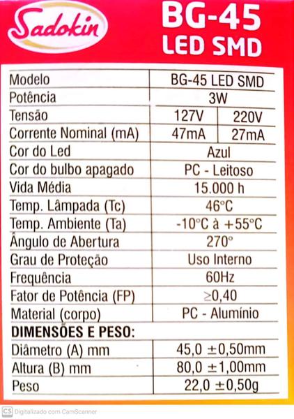 Imagem de Lâmpada De Led Bolinha E27 3w Bivolt Azul Sadokin Kit C/ 3