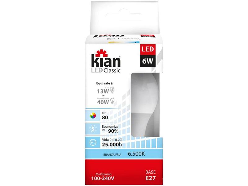 Imagem de Lâmpada de LED Bulbo Kian E27 Branca 6W 6500K - Classic A60