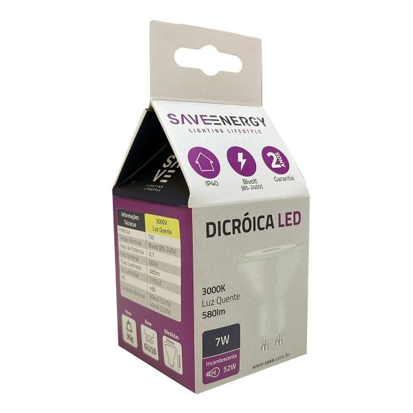 Imagem de Lâmpada de Led Dicroica 7W 3000K 24º GU10 Bivolt - Save Energy - SE-130.3208