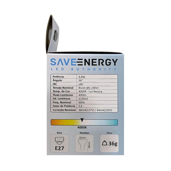 Lâmpada de Led PAR20 4,8W 4000K 36 E27 Bivolt - Save Energy - SE-110.2993 Imagem de Lâmpada de Led PAR20 4,8W 4000K 36 E27 Bivolt - Save Energy - SE-110.2993