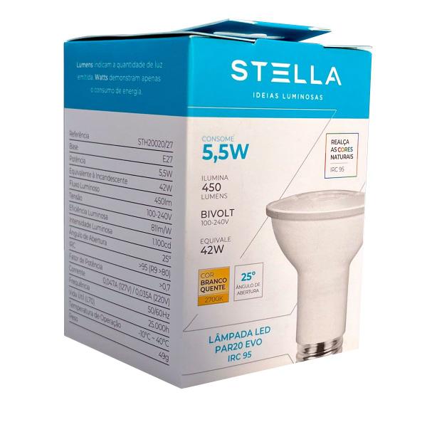 Imagem de Lâmpada de Led PAR20 5,5W 2700K 25 IRC 95 E27 Bivolt - Stella - STH20020/27