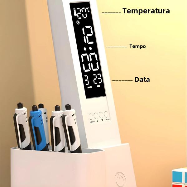 Imagem de Lâmpada De Mesa LED De Toque Regulável USB Com Calendário Relógio De Temperatura Luz Noturna