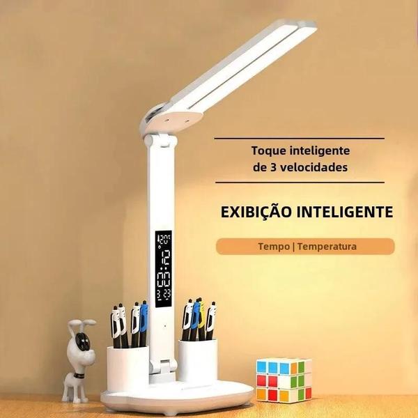 Imagem de Lâmpada de Mesa LED Recarregável com 2 Cabeças Rotativas - Ajustável e Dobrável