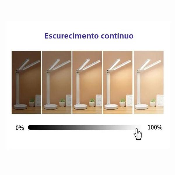 Imagem de Lâmpada de Mesa LED Recarregável com 2 Cabeças Rotativas - Ajustável e Dobrável