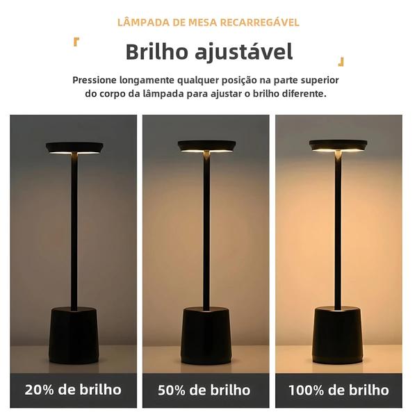 Imagem de Lâmpada de Mesa LED Recarregável com Sensor de Toque - 3 Cores Ajustáveis