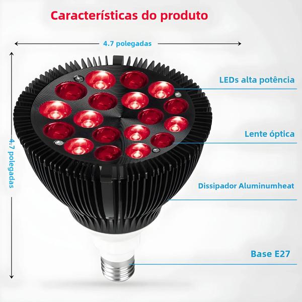 Lâmpada de Terapia com Luz Vermelha 54W (660nm e 850nm) - Alívio da Dor Imagem de Lâmpada de Terapia com Luz Vermelha 54W (660nm e 850nm) - Alívio da Dor