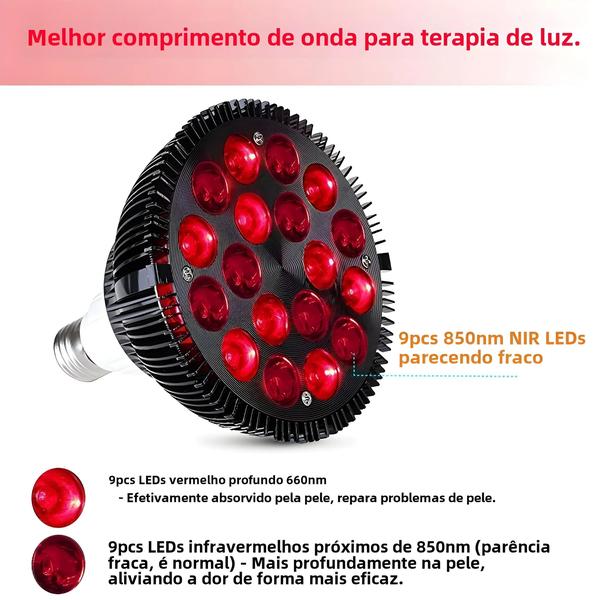 Lâmpada de Terapia com Luz Vermelha 54W (660nm e 850nm) - Alívio da Dor Imagem de Lâmpada de Terapia com Luz Vermelha 54W (660nm e 850nm) - Alívio da Dor