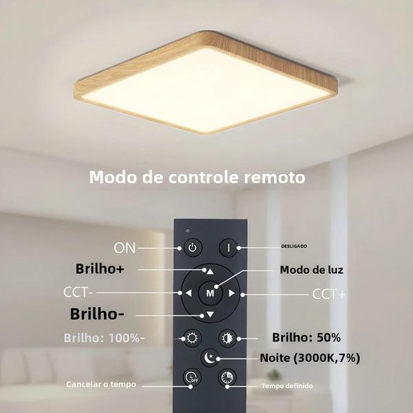 Imagem de Lâmpada de Teto Inteligente com Controle por App Tuya, Alexa e Google - Luz de Grão de Madeira