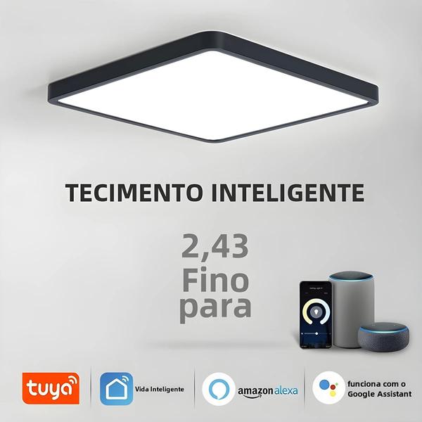 Imagem de Lâmpada de Teto Inteligente com Controle por App Tuya, Alexa e Google - Luz de Grão de Madeira