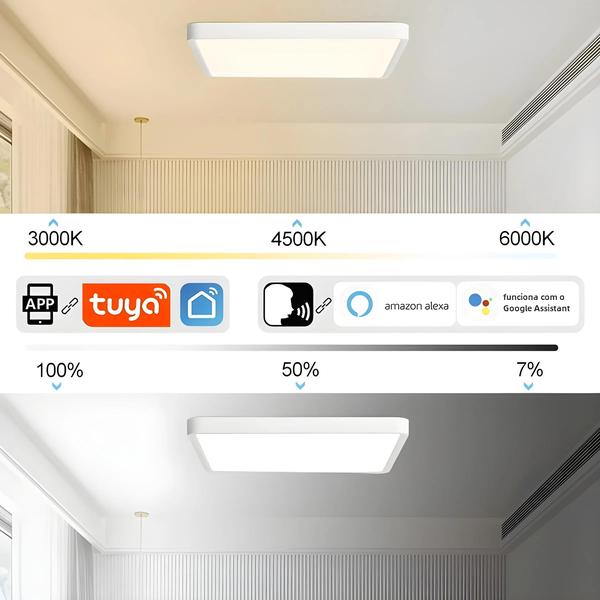 Imagem de Lâmpada de Teto Inteligente com Controle por App Tuya, Alexa e Google - Luz de Grão de Madeira