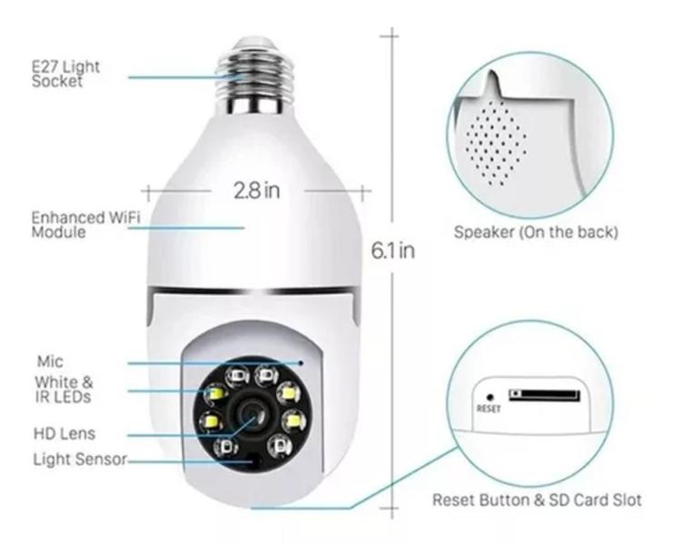 Lâmpada Espiã Câmera Ip 360 Hd Led Wifi - Rhos Imagem de Lâmpada Espiã Câmera Ip 360 Hd Led Wifi