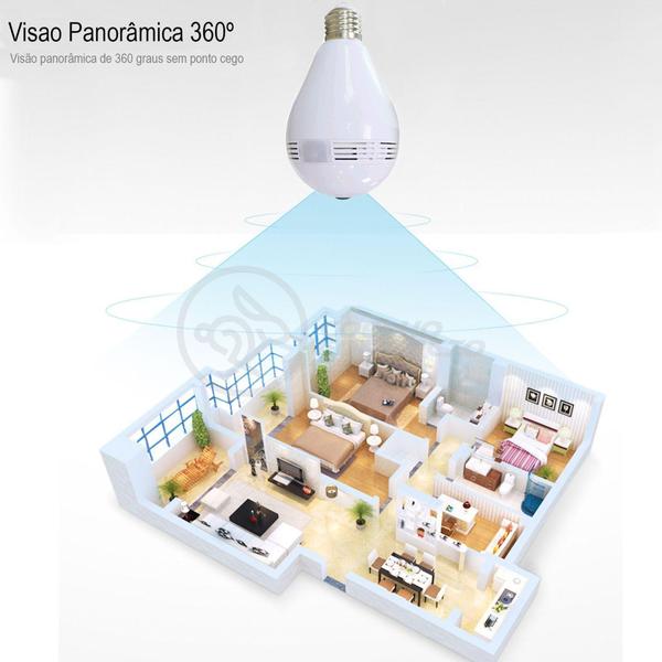 Imagem de Lâmpada Espiã Câmera Visão Noturna Ip Led Wifi Hd Panorâmica 360 seguranca 24h