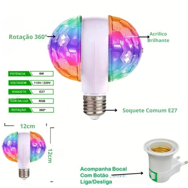 Imagem de Lâmpada Estroboscópica led Multicores Discoteca Globo Luz Bola Maluca Festa Discoteca LEY1731