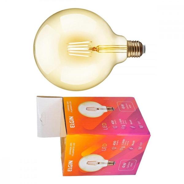 Lampada Filamento De Led Elgin G 95 - 4W. 2200K E-27 Bivolt Imagem de Lampada Filamento De Led Elgin G 95 - 4W. 2200K E-27 Bivolt
