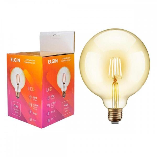 Lampada Filamento De Led Elgin G 95 - 4W. 2200K E-27 Bivolt Imagem de Lampada Filamento De Led Elgin G 95 - 4W. 2200K E-27 Bivolt