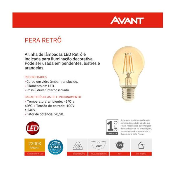 Imagem de Lâmpada Filamento LED Retrô Dimerizável A60 2200k Avant