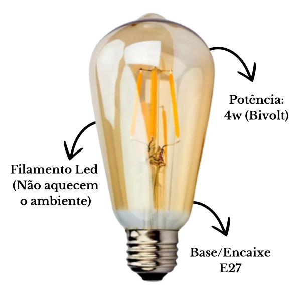 Imagem de Lâmpada Filamento Led Retrô ST64 4w Bivolt Vintage 2400K Amarelo Âmbar Edison Base E27