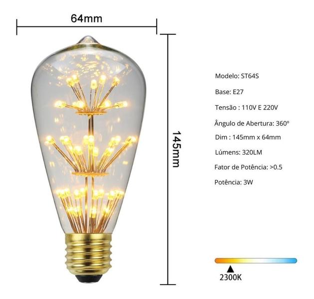 Imagem de Lâmpada Filamento Led St64S 3G 2300K Vintage E Retro Âmbar