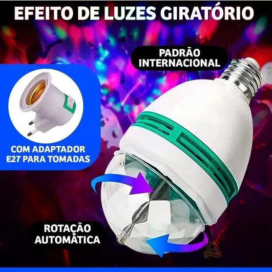 Imagem de Lampada Giratória Rgb P/ Festas Bivolt + Adaptador Bivolt