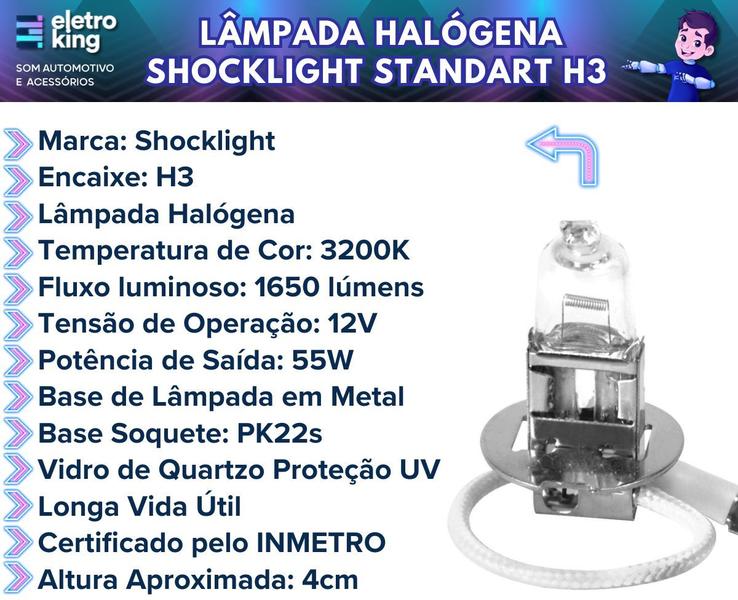 Imagem de Lâmpada Halógena Standard Shocklight H3 3200k 55w 12v Pk22s