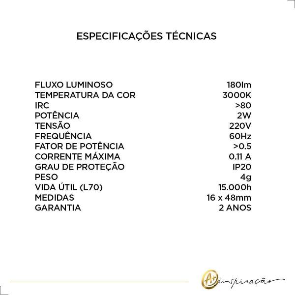 Imagem de Lâmpada Halopin Bipino G9 Led 2W 220V 3000K Luz Amarela Opus