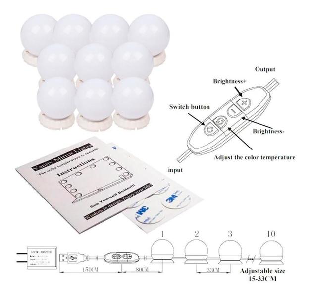 Imagem de Lâmpada Iluminação Camarim Arandela Colante 3 Cores 10 Leds