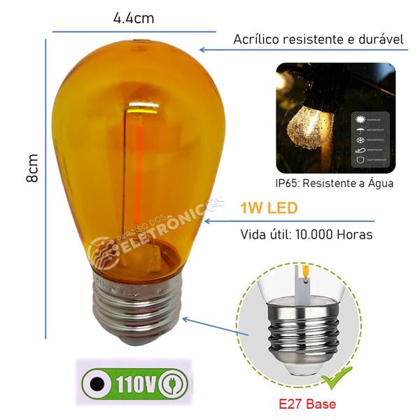 Imagem de Lâmpada Iluminação Led Retrô De Filamento Decoração 1w S14 110v  61460