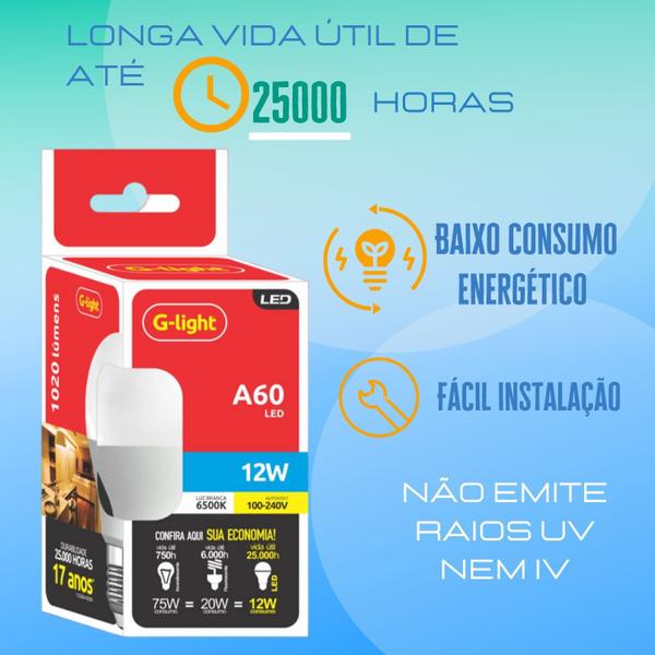 Imagem de Lampada Led 12W Branca Luz Bulbo E27 6500K Autovolt Alta Eficiência Econômica Para Sala Quarto Cozinha Banheiro